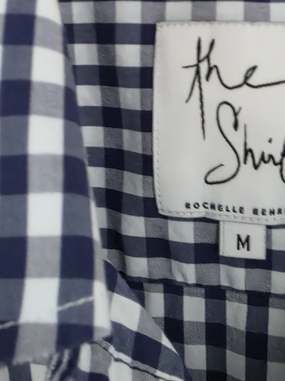 The Shirt by Rochelle Behrens Navy White Gingham Sleeveless Button-Down Size Med - Picture 4 of 9